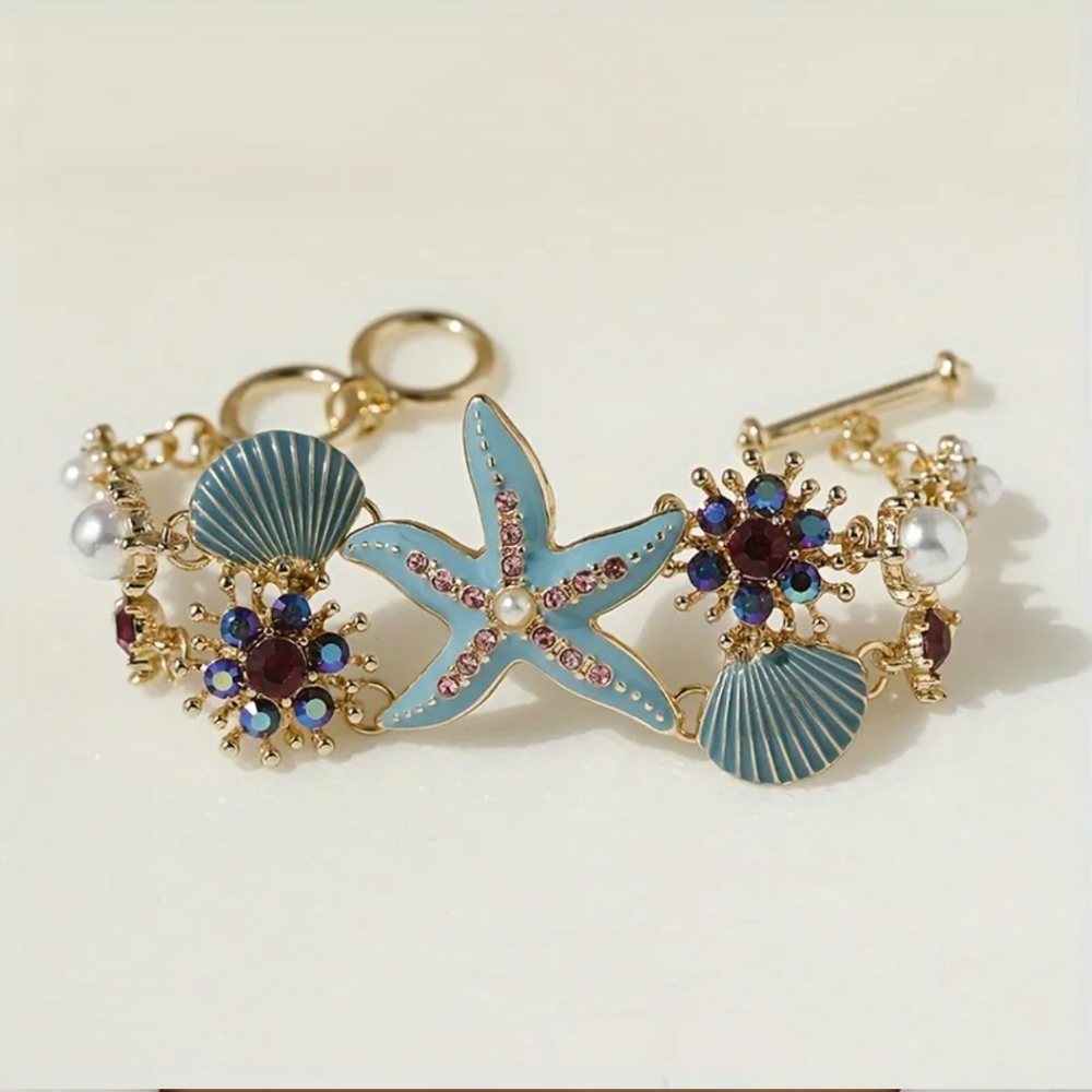Starfish Bracelet with Gold and Blue Accents Fashion Jewelry  Ocean Theme